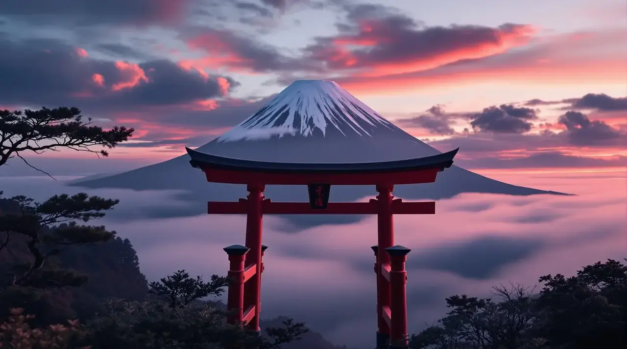 欧美不卡视频杂志封面，朱红鸟居与富士山